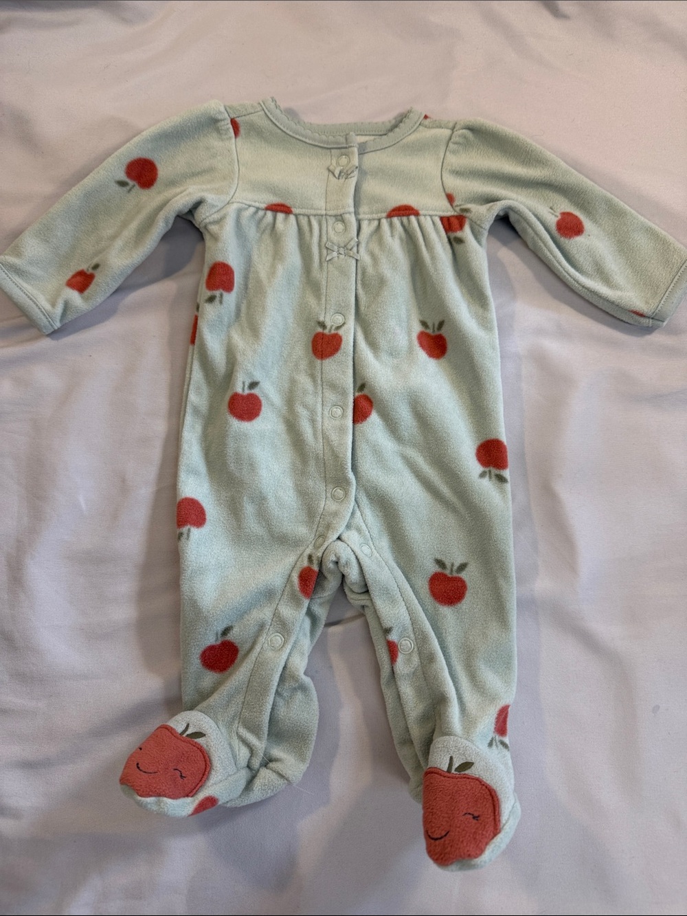 child of mine NWOT Mint Green Fleece Footed One-Piece with Red Apple Print
